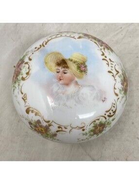 Vintage Limoges France Hand Painted Victorian Woman Porcelain Trinket Gold